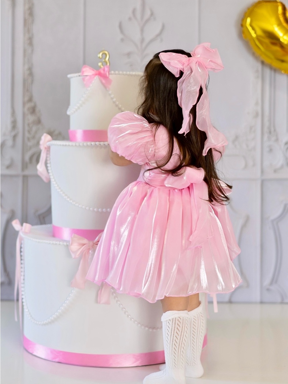 Birthday Pink Shimmer Tulle Puff Sleeve Dress for Toddler - Picture 2 of 3